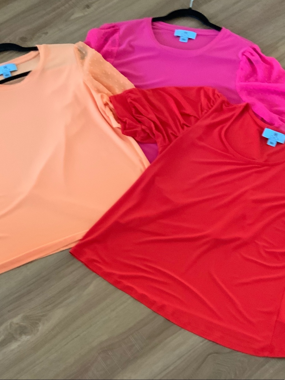 CeCe Puff-Sleeve Tees in Red, Pink, Peach